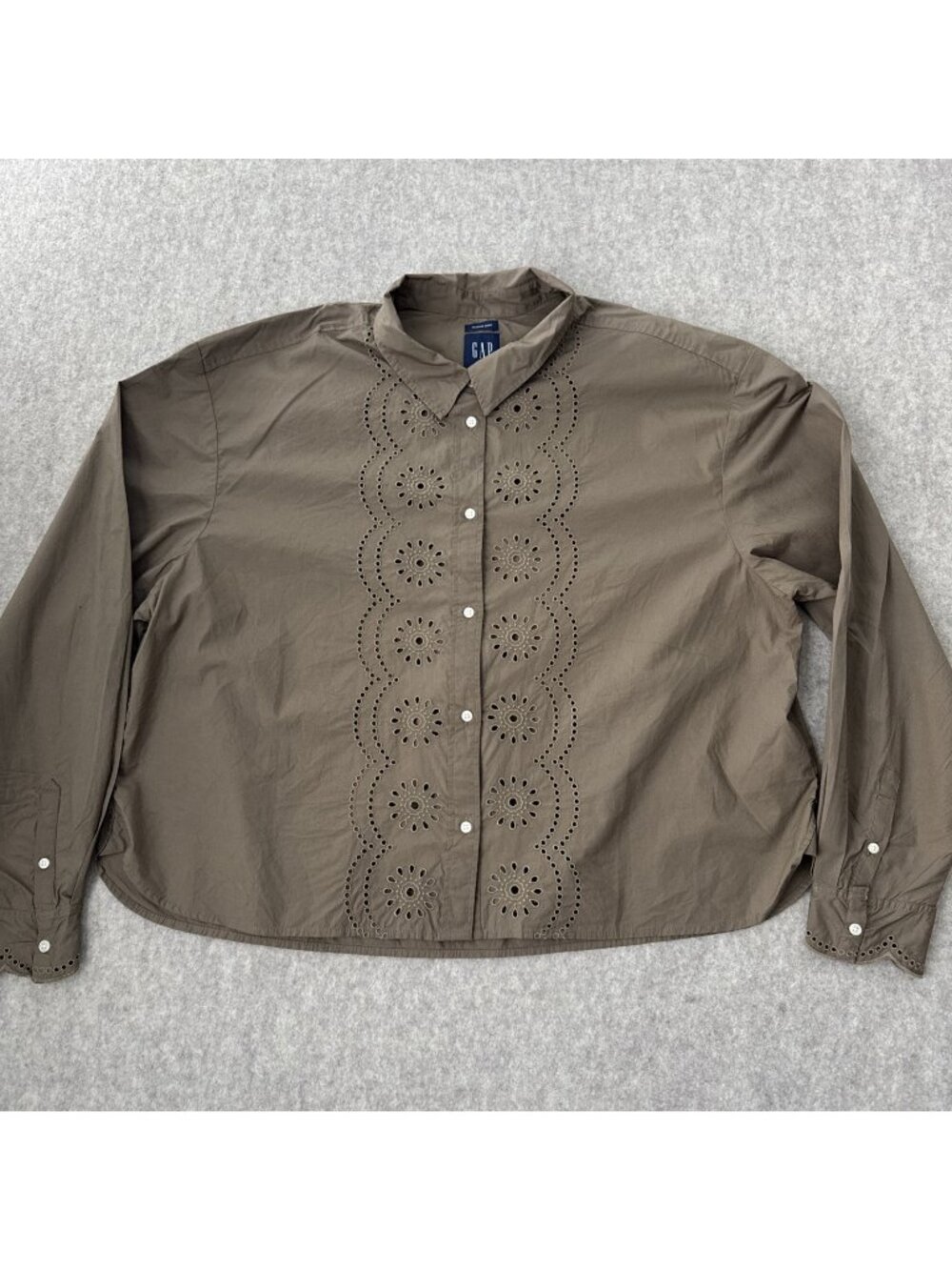 GAP Embroidered Crop Button Up Shirt Brown Long Sleeve Womens‎ XLarge Tall New